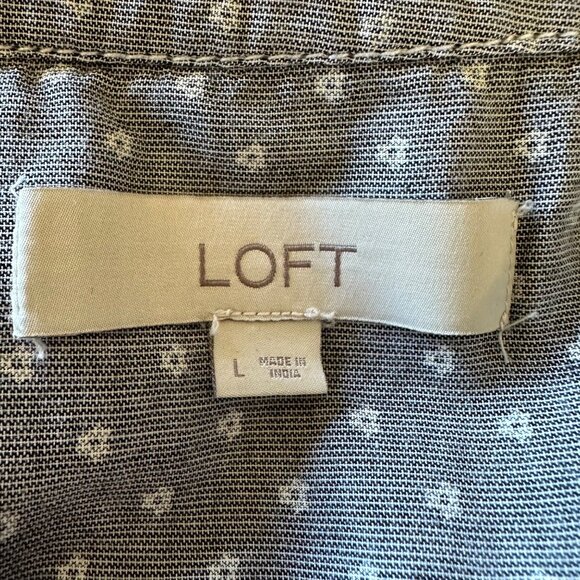 Loft Womens Gray Polka Dot Puffed Long Sleeve Cotton Smocked  Blouse Size L - Picture 5 of 7